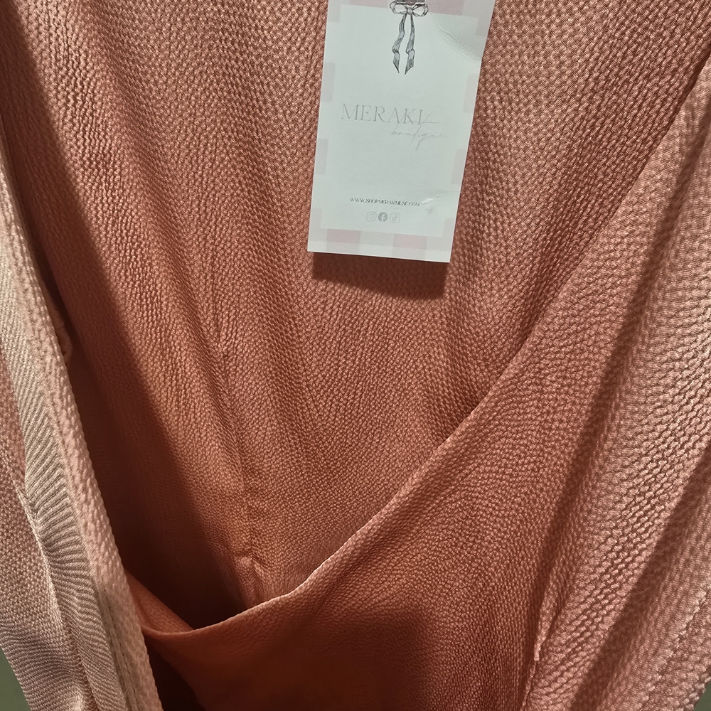 NWT Free People Blush Pink Mini Ruffle Wrap Scarlett Dress with Gold Buttons - Picture 7 of 10